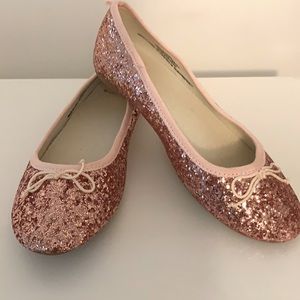 Pink glitter girls ballet flats